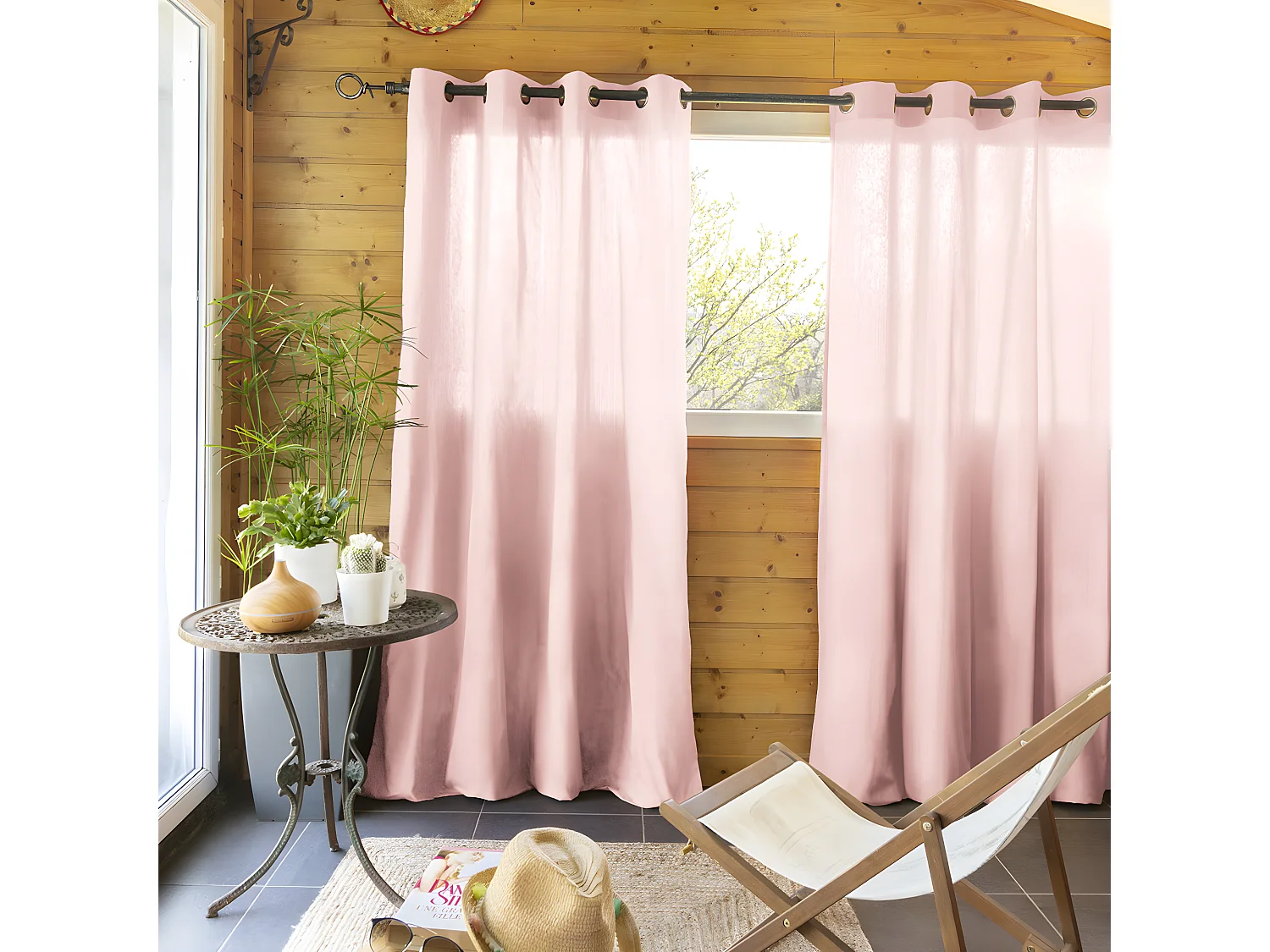 SOPHIE - Rideau 140x260cm Coton Coloris Pivoine ?illets Inox