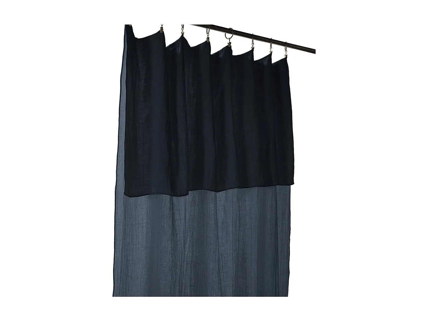 OUREA - Rideau Ajustable 140x300 cm Gaze de Coton Minuit + 8 Anneaux Pince