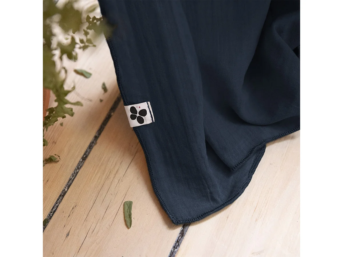 OUREA - Rideau Ajustable 140x300 cm Gaze de Coton Minuit + 8 Anneaux Pince