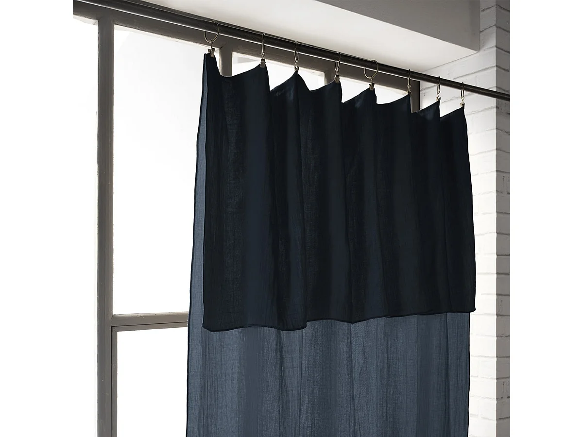 OUREA - Rideau Ajustable 140x300 cm Gaze de Coton Minuit + 8 Anneaux Pince