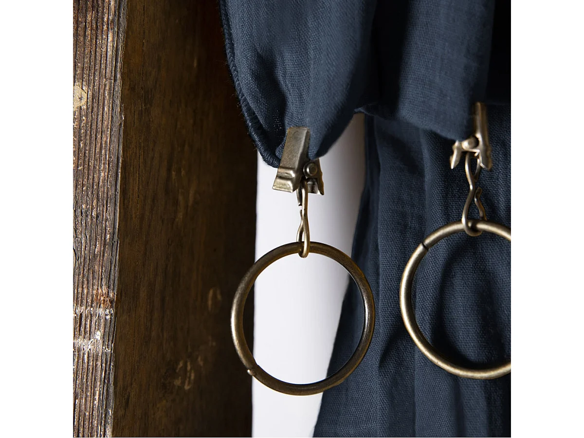 OUREA - Rideau Ajustable 140x300 cm Gaze de Coton Minuit + 8 Anneaux Pince