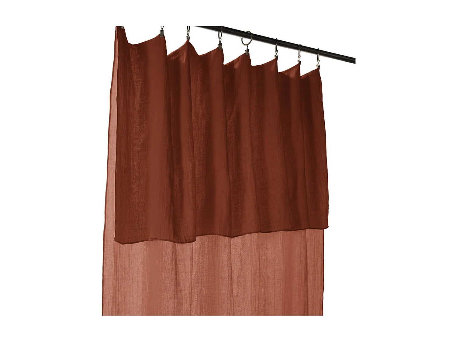 OUREA - Rideau Ajustable 140x300 cm Gaze de Coton Terracotta + 8 Anneaux Pince