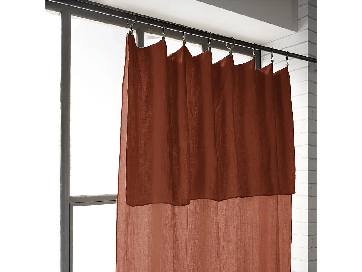 OUREA - Rideau Ajustable 140x300 cm Gaze de Coton Terracotta + 8 Anneaux Pince