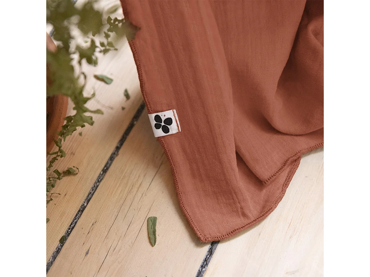 OUREA - Rideau Ajustable 140x300 cm Gaze de Coton Terracotta + 8 Anneaux Pince