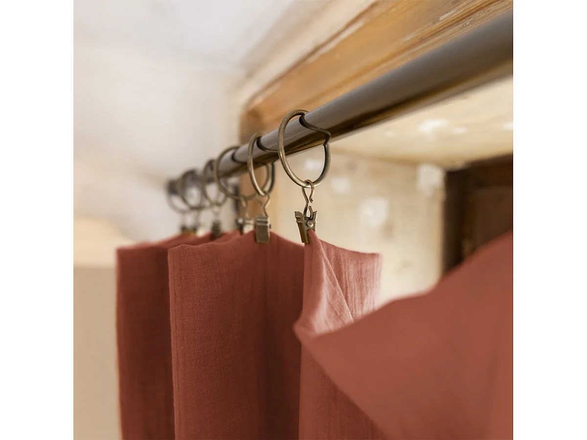OUREA - Rideau Ajustable 140x300 cm Gaze de Coton Terracotta + 8 Anneaux Pince
