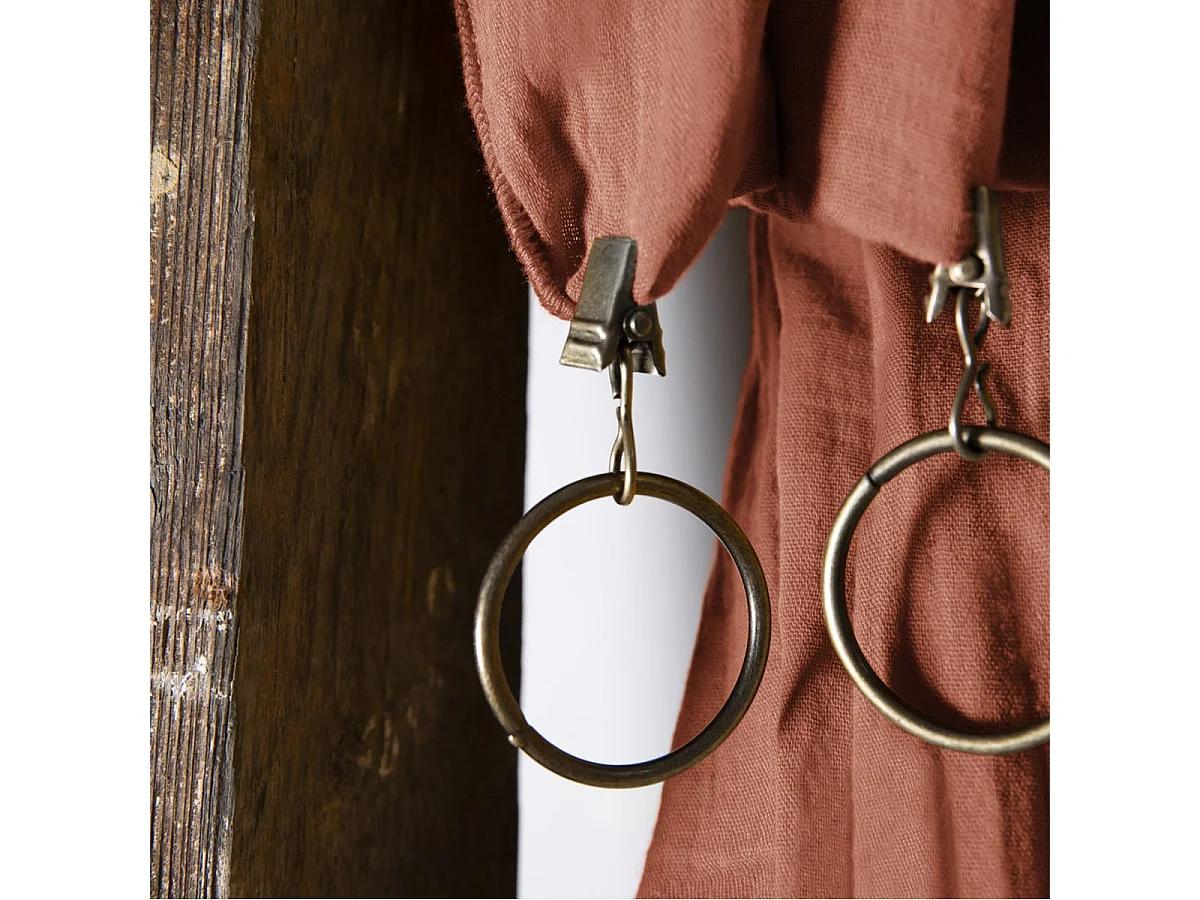 OUREA - Rideau Ajustable 140x300 cm Gaze de Coton Terracotta + 8 Anneaux Pince