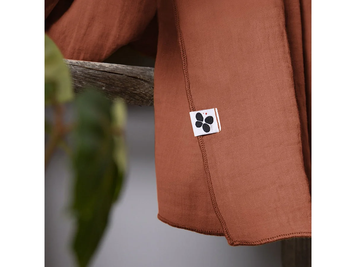 OUREA - Rideau Ajustable 140x300 cm Gaze de Coton Terracotta + 8 Anneaux Pince