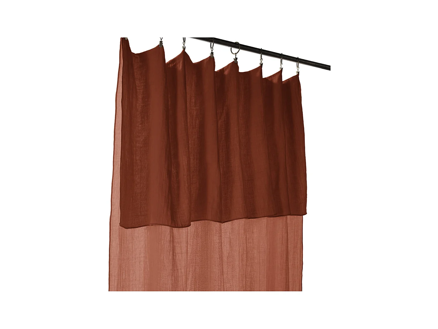 OUREA - Rideau Ajustable 140x300 cm Gaze de Coton Terracotta + 8 Anneaux Pince