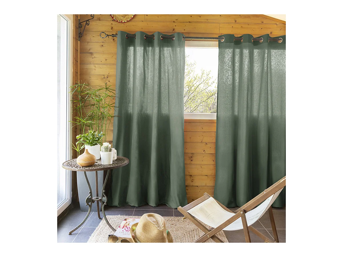 SOPHIE - Rideau 140x260cm Coton Coloris Romarin Œillets Inox