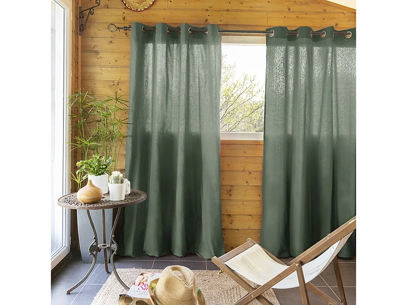 SOPHIE - Rideau 140x260cm Coton Coloris Romarin ?illets Inox