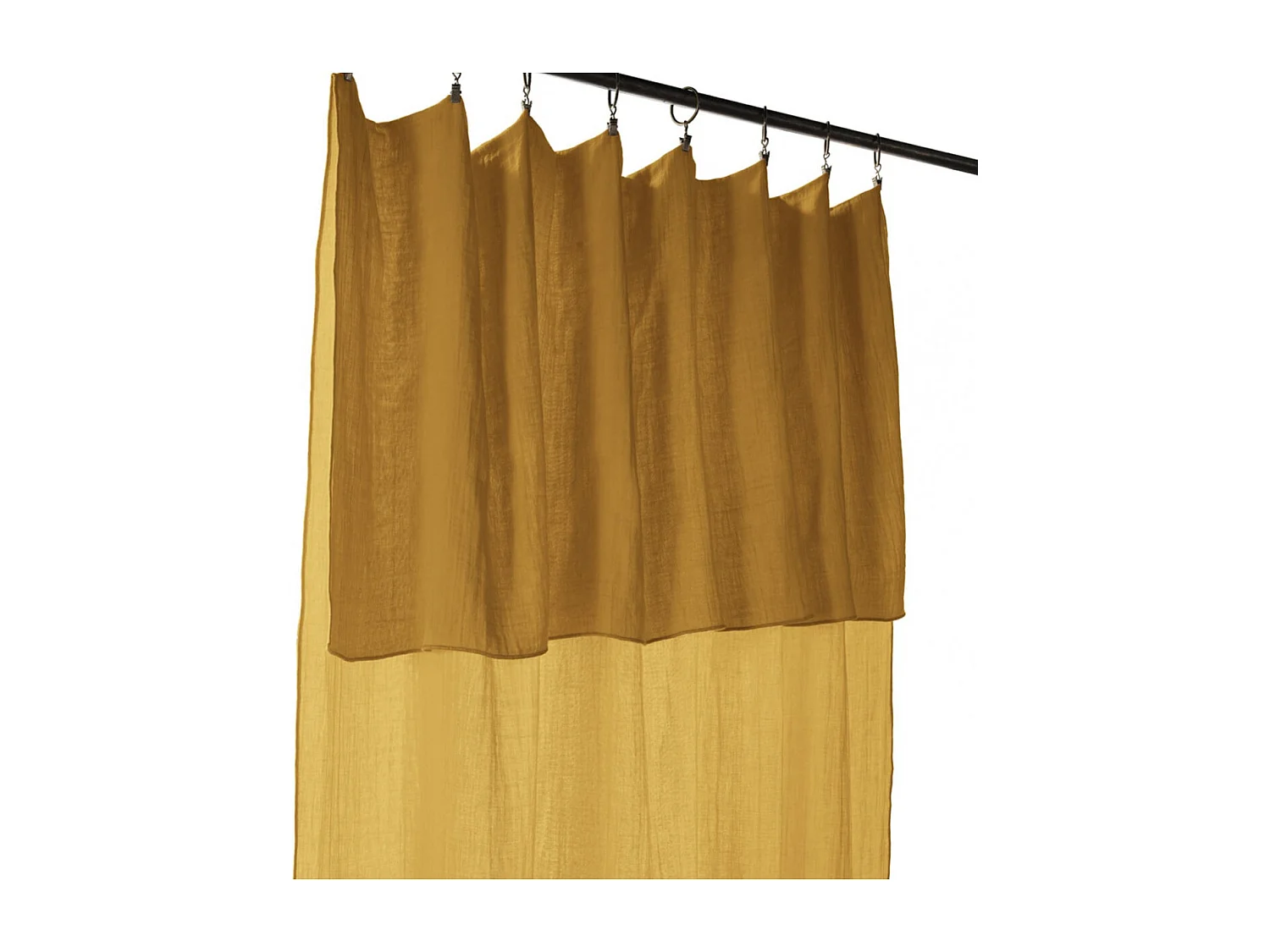 OUREA - Rideau Ajustable 140x300 cm Gaze de Coton Safran + 8 Anneaux Pince