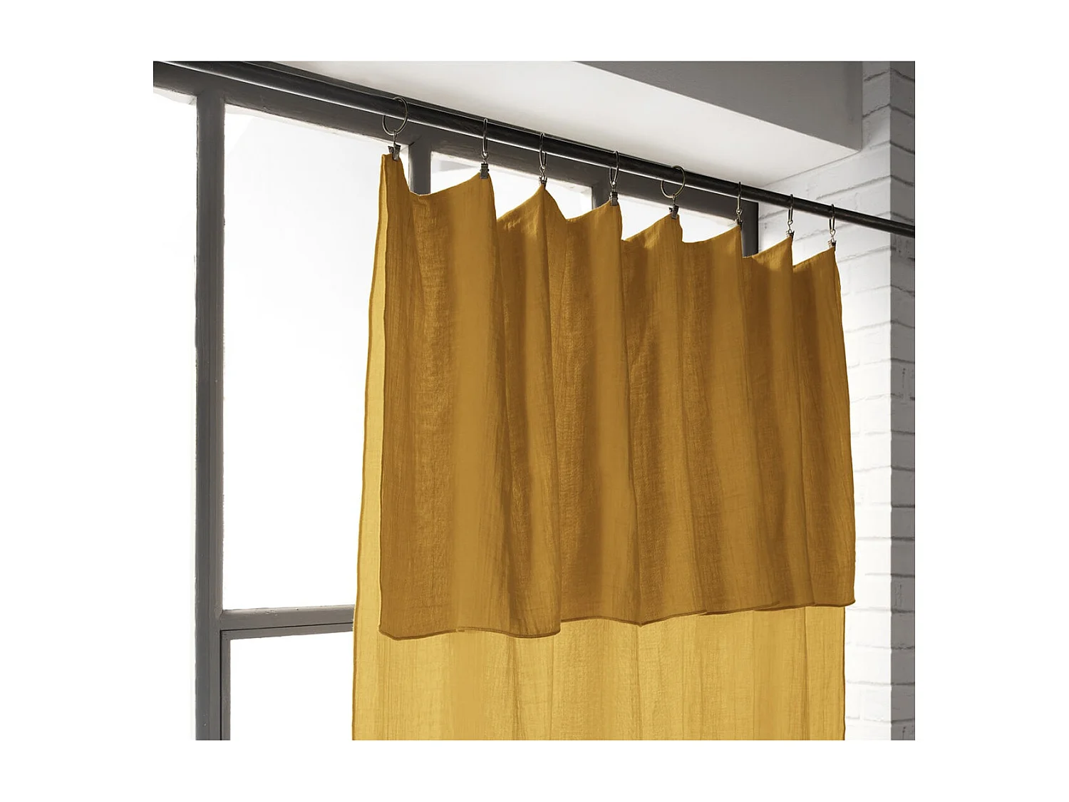 OUREA - Rideau Ajustable 140x300 cm Gaze de Coton Safran + 8 Anneaux Pince