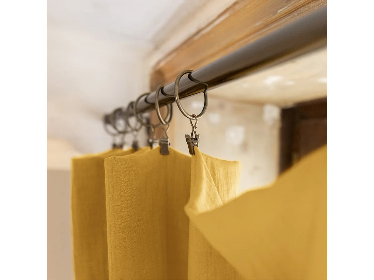 OUREA - Rideau Ajustable 140x300 cm Gaze de Coton Safran + 8 Anneaux Pince