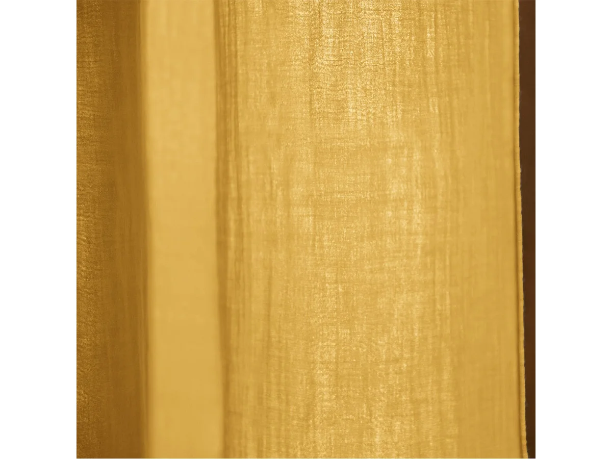 OUREA - Rideau Ajustable 140x300 cm Gaze de Coton Safran + 8 Anneaux Pince