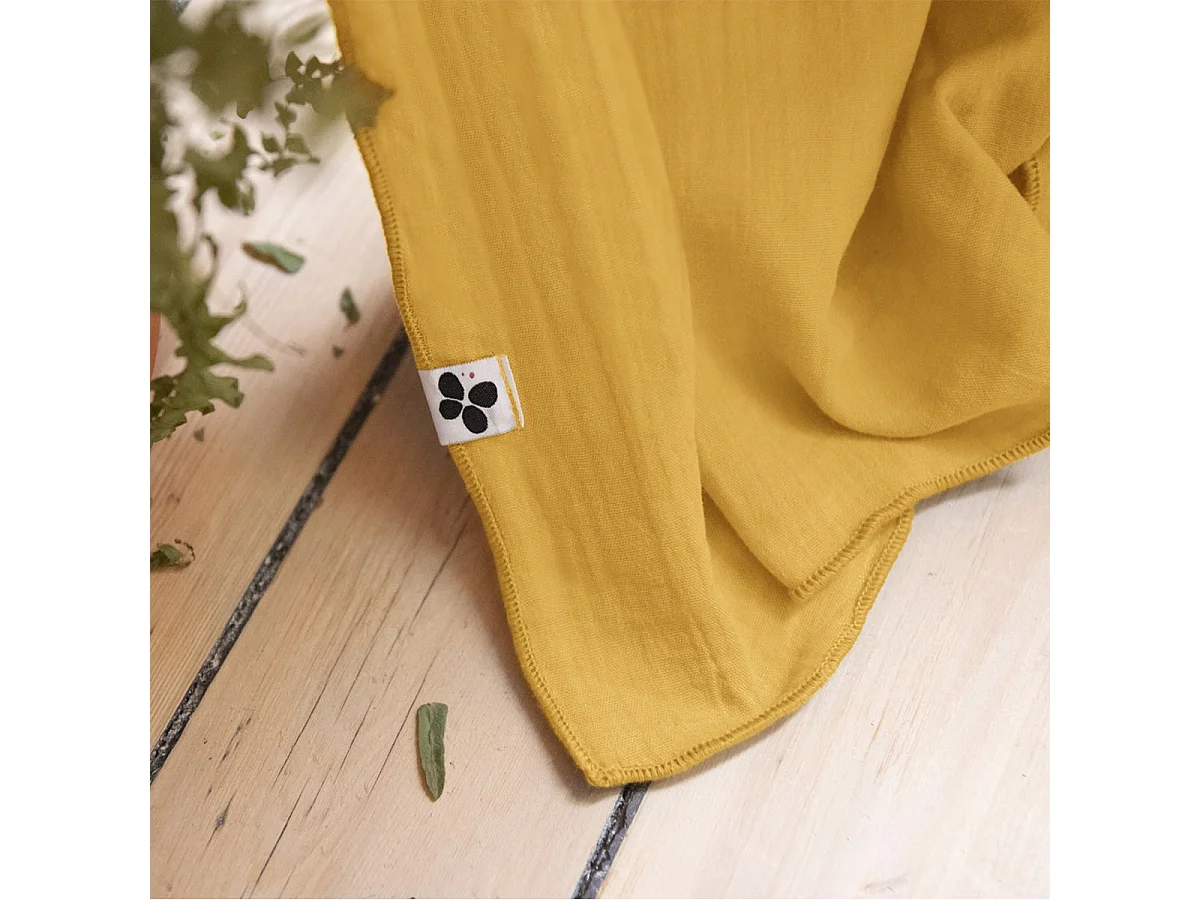 OUREA - Rideau Ajustable 140x300 cm Gaze de Coton Safran + 8 Anneaux Pince