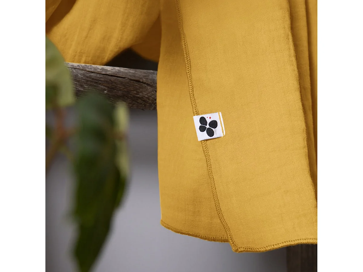 OUREA - Rideau Ajustable 140x300 cm Gaze de Coton Safran + 8 Anneaux Pince