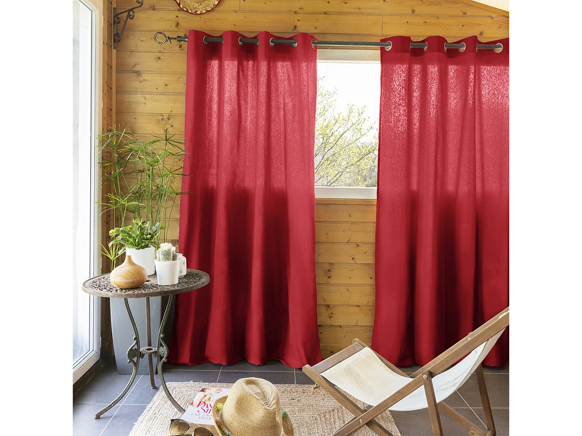 SOPHIE - Rideau 140x260cm Coton Coloris Cerise ?illets Inox