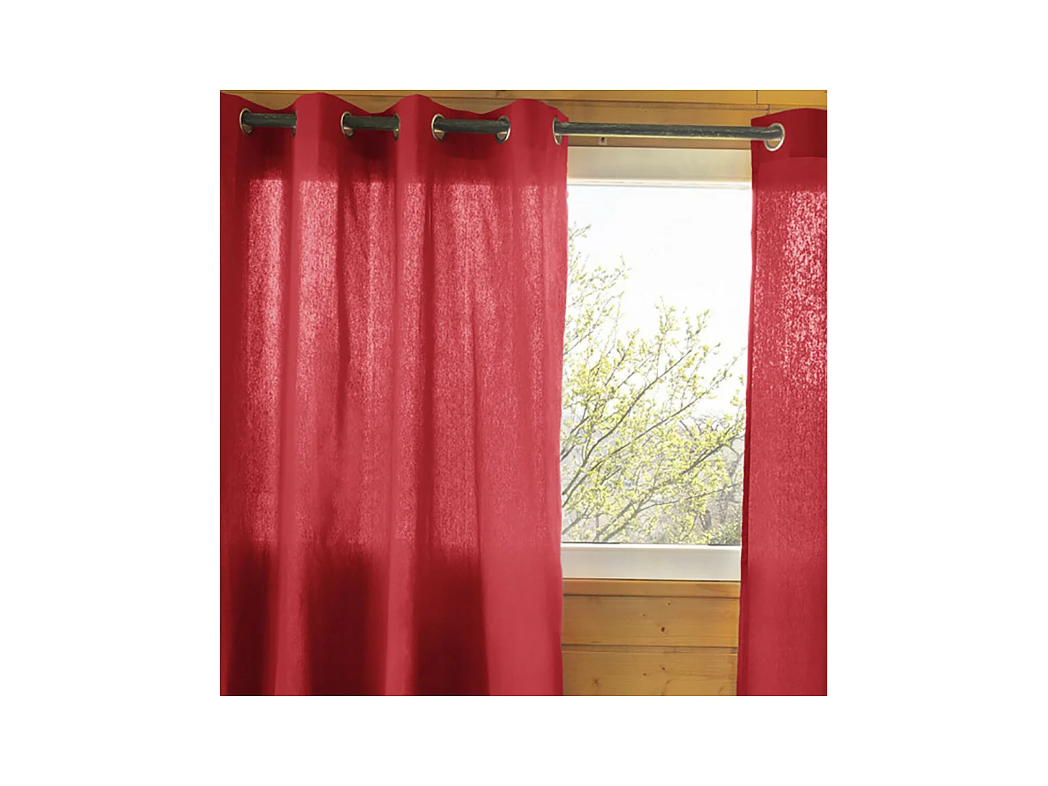 SOPHIE - Rideau 140x260cm Coton Coloris Cerise Œillets Inox