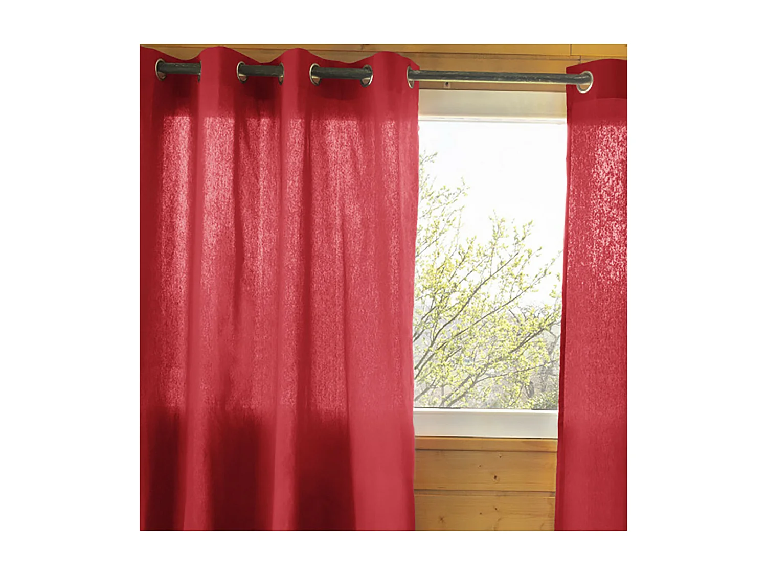 SOPHIE - Rideau 140x260cm Coton Coloris Cerise ?illets Inox