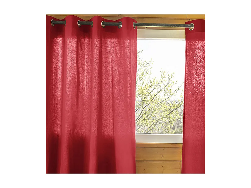 SOPHIE - Rideau 140x260cm Coton Coloris Cerise ?illets Inox