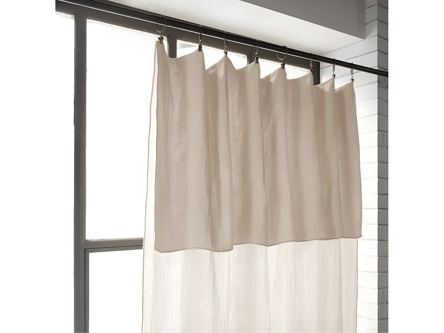 OUREA - Rideau Ajustable 140x300 cm Gaze de Coton Pampa + 8 Anneaux Pince