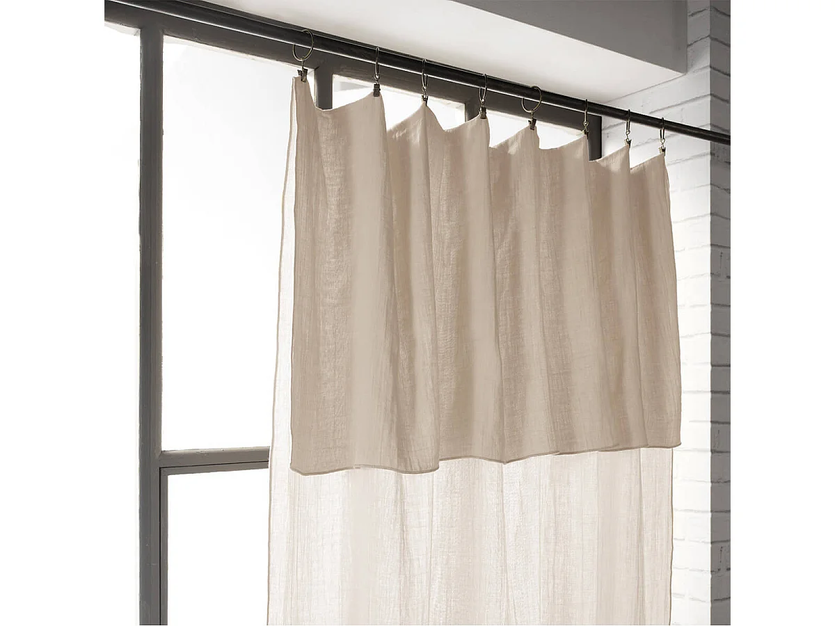 OUREA - Rideau Ajustable 140x300 cm Gaze de Coton Pampa + 8 Anneaux Pince
