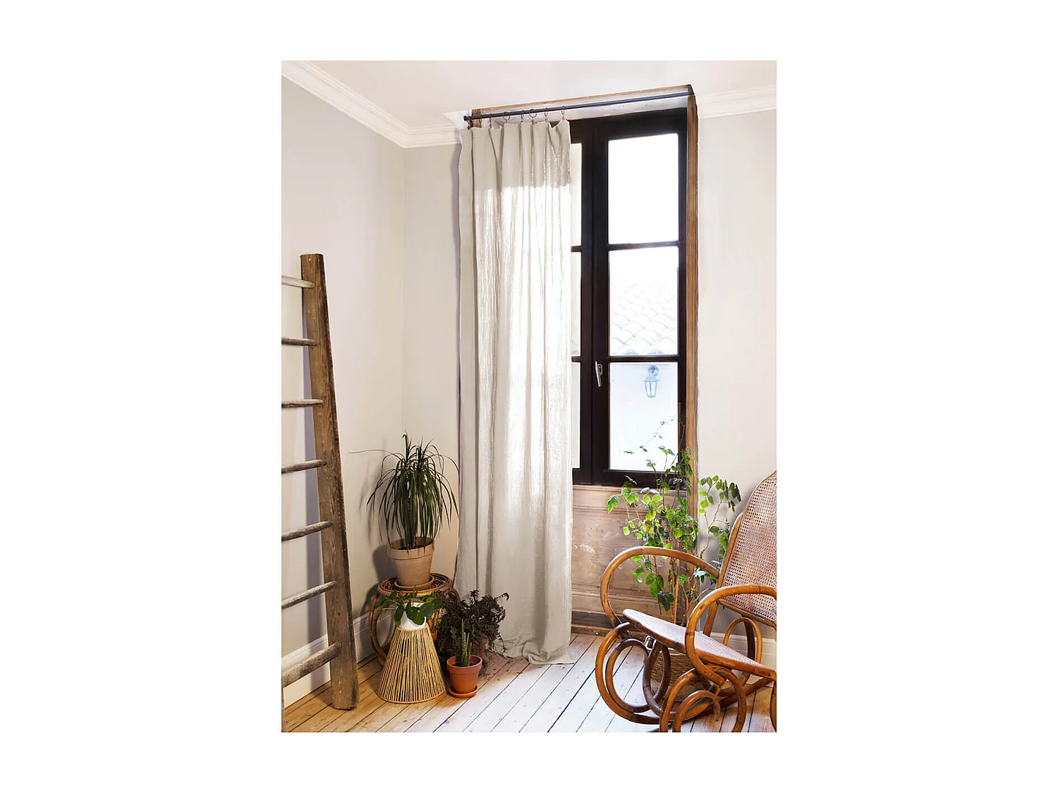 OUREA - Rideau Ajustable 140x300 cm Gaze de Coton Pampa + 8 Anneaux Pince