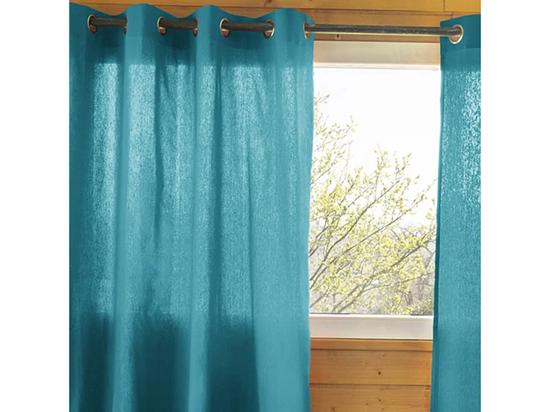 SOPHIE - Rideau 140x260cm Coton Coloris Paon ?illets Inox