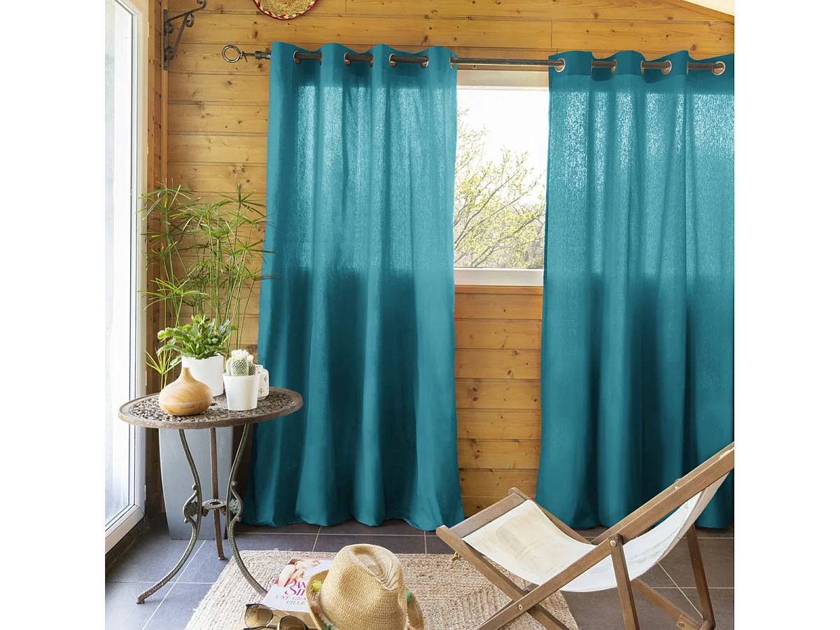 SOPHIE - Rideau 140x260cm Coton Coloris Paon ?illets Inox