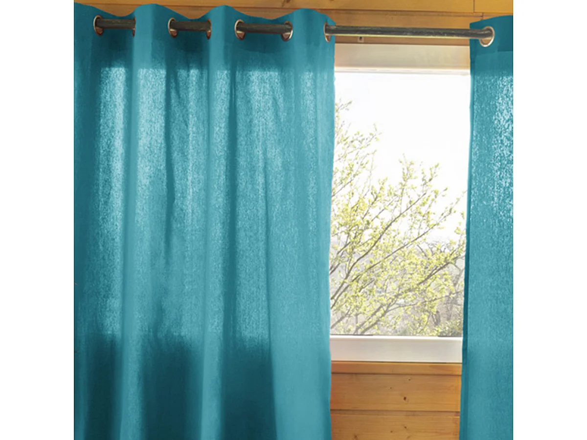 SOPHIE - Rideau 140x260cm Coton Coloris Paon ?illets Inox