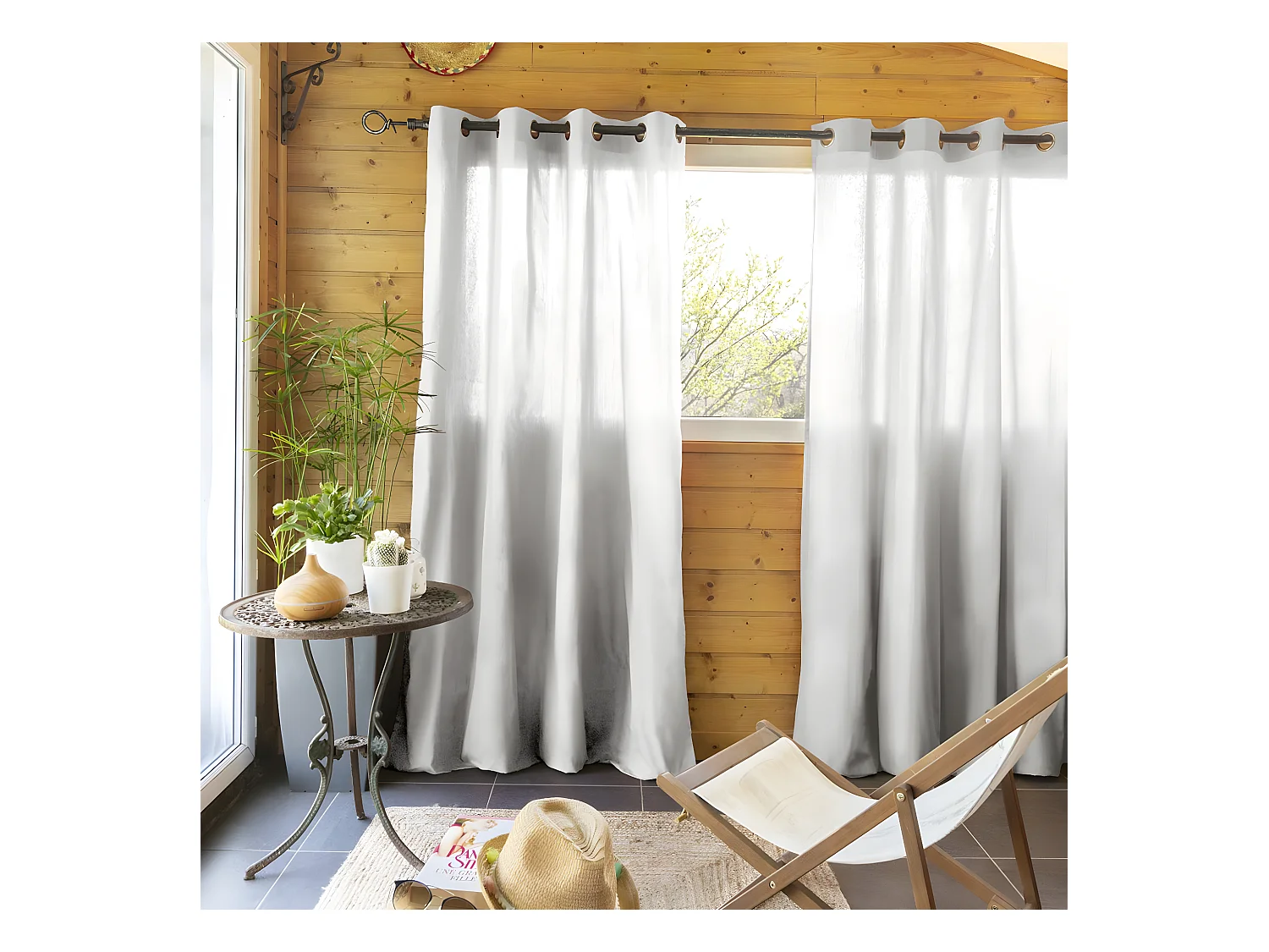 SOPHIE - Rideau 140x260cm Coton Coloris Nuage Œillets Inox