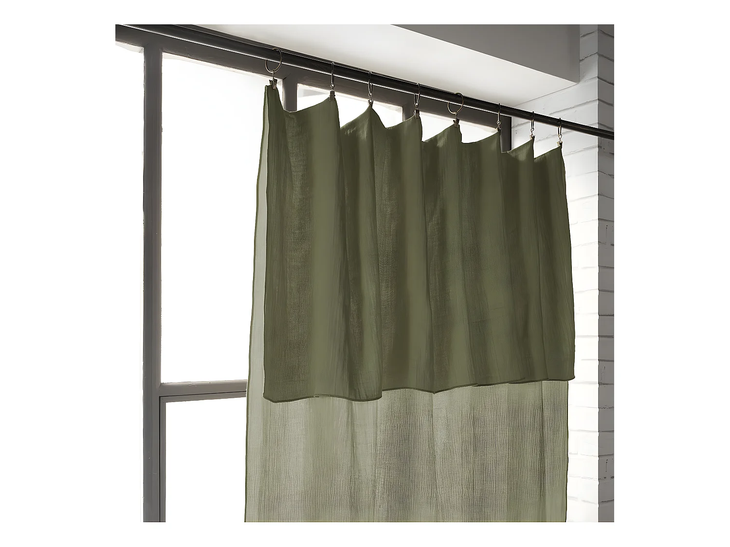 OUREA - Rideau Ajustable 140x300 cm Gaze de Coton Romarin + 8 Anneaux Pince