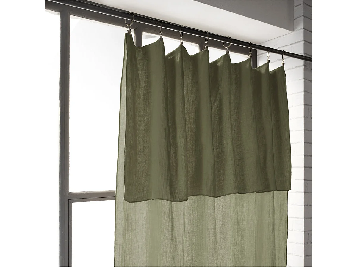 OUREA - Rideau Ajustable 140x300 cm Gaze de Coton Romarin + 8 Anneaux Pince