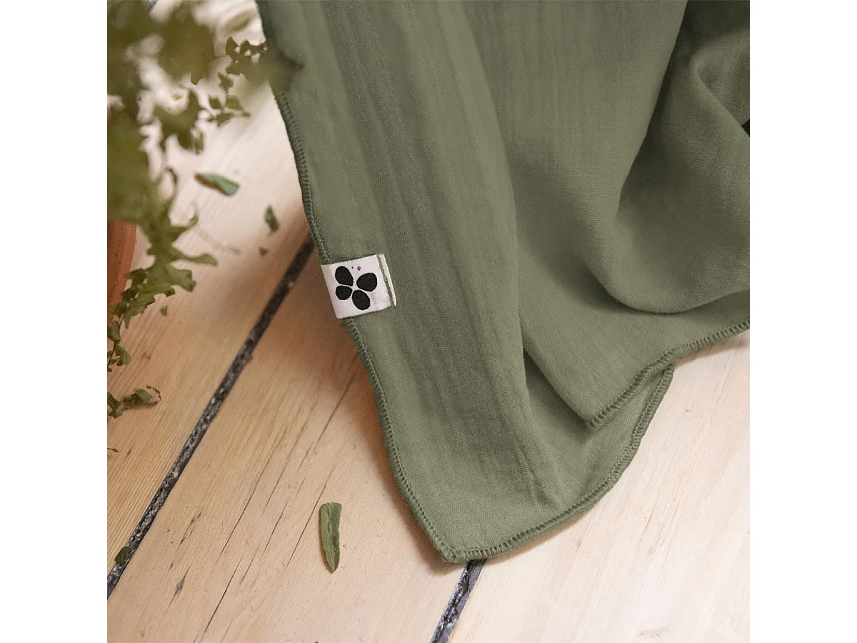 OUREA - Rideau Ajustable 140x300 cm Gaze de Coton Romarin + 8 Anneaux Pince