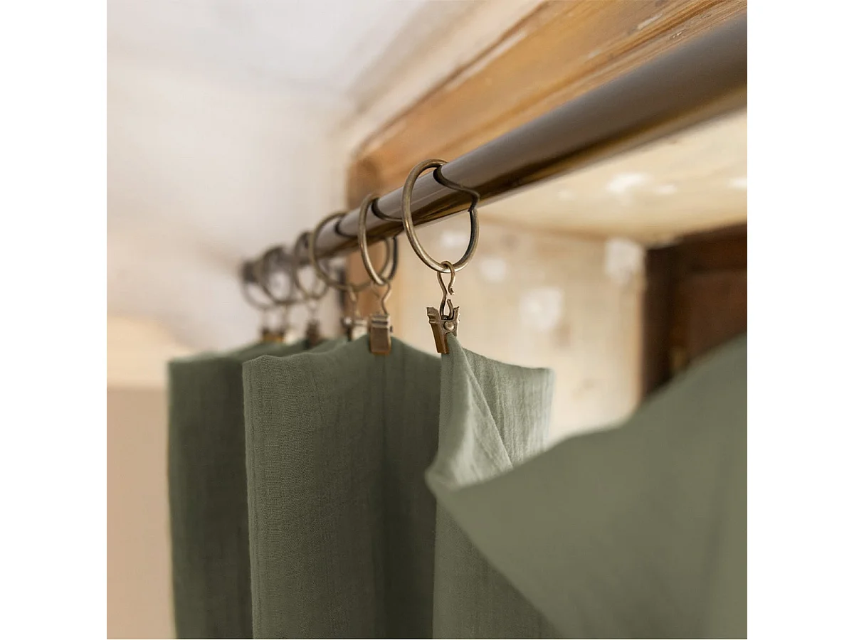 OUREA - Rideau Ajustable 140x300 cm Gaze de Coton Romarin + 8 Anneaux Pince