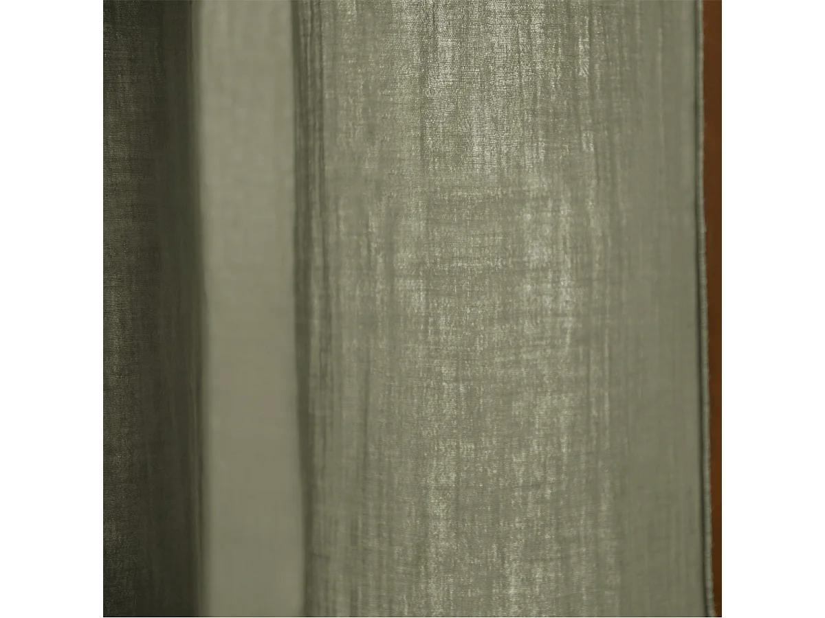 OUREA - Rideau Ajustable 140x300 cm Gaze de Coton Romarin + 8 Anneaux Pince