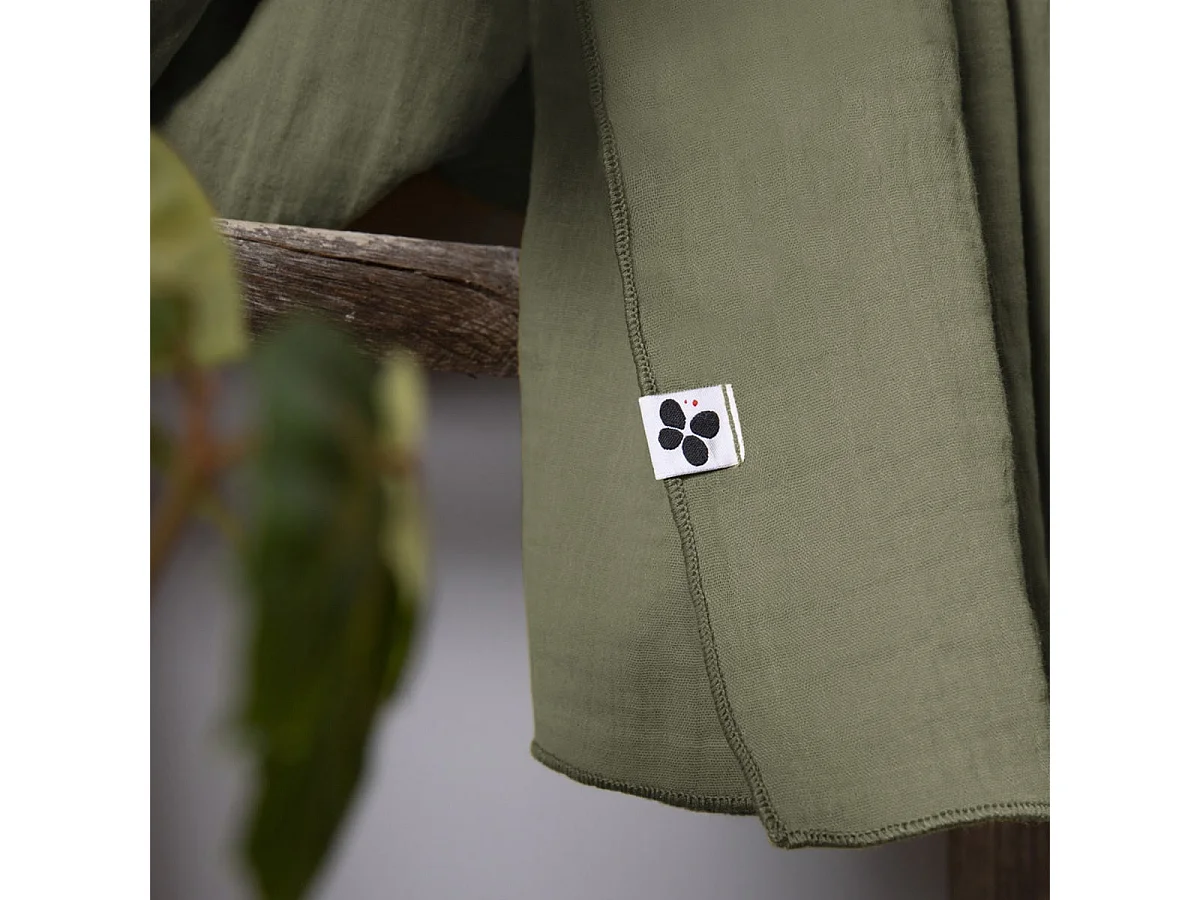 OUREA - Rideau Ajustable 140x300 cm Gaze de Coton Romarin + 8 Anneaux Pince