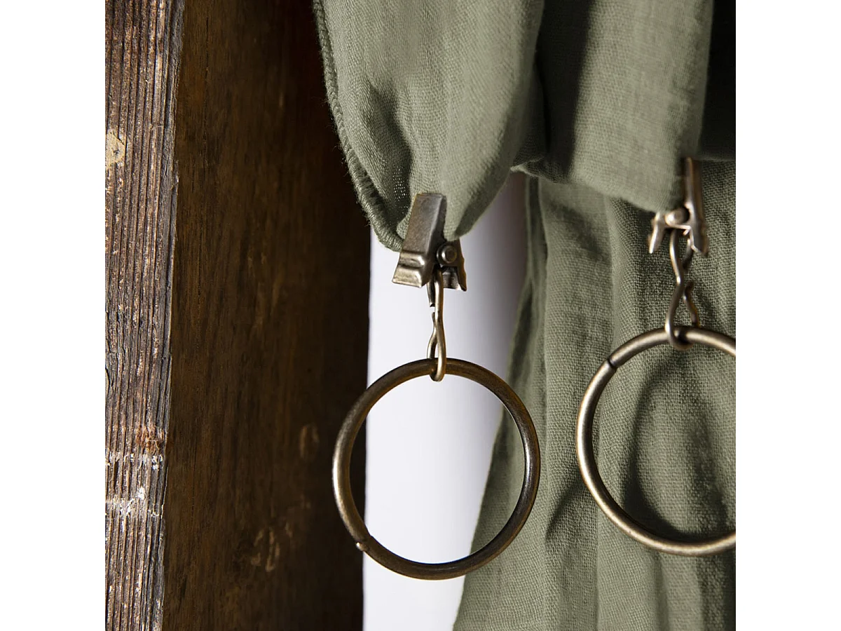 OUREA - Rideau Ajustable 140x300 cm Gaze de Coton Romarin + 8 Anneaux Pince