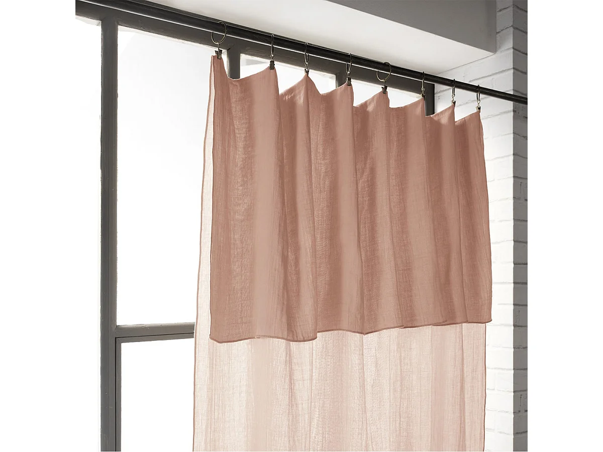 OUREA - Rideau Ajustable 140x300 cm Gaze de Coton Guimauve + 8 Anneaux Pince