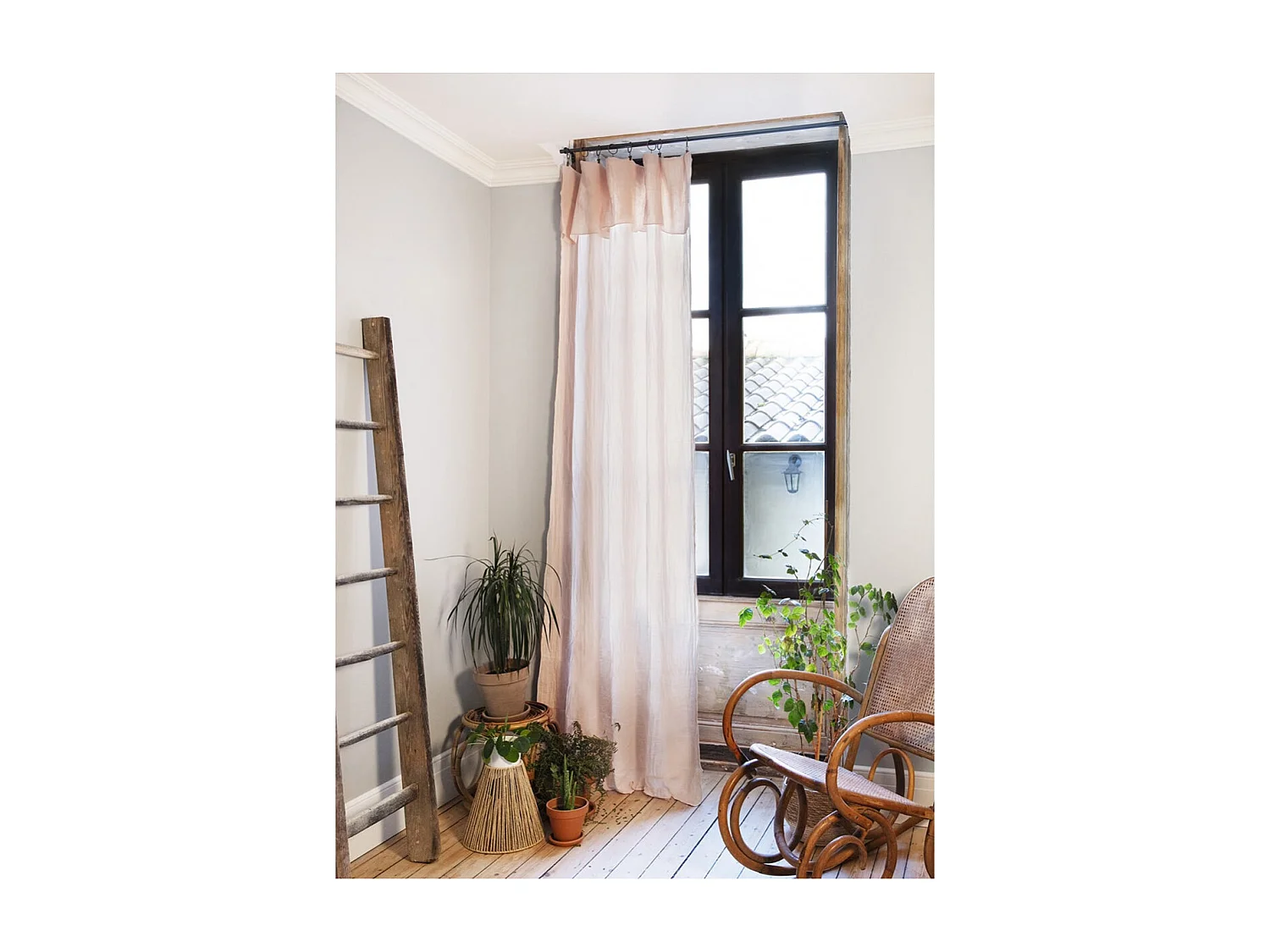 OUREA - Rideau Ajustable 140x300 cm Gaze de Coton Guimauve + 8 Anneaux Pince