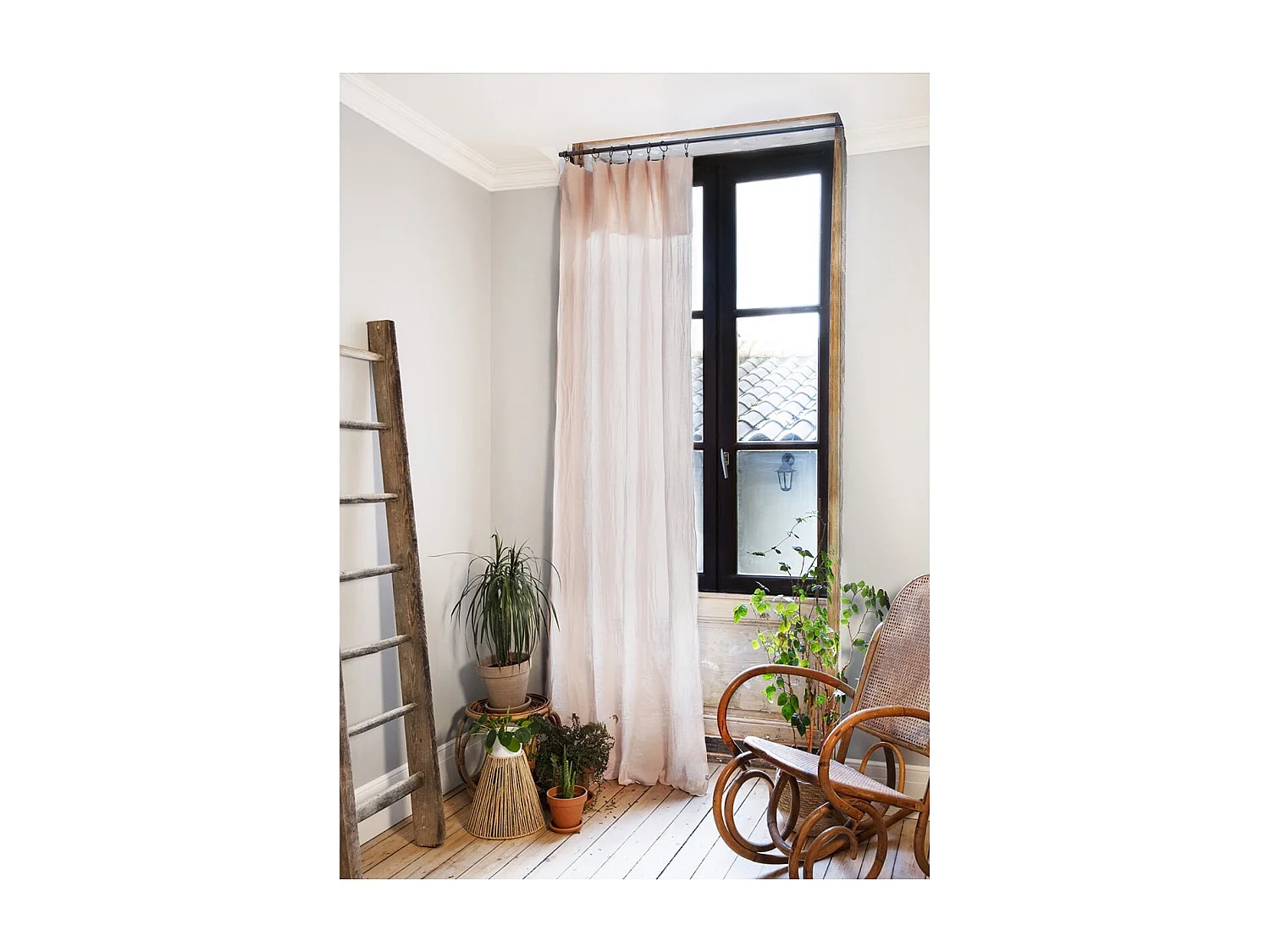 OUREA - Rideau Ajustable 140x300 cm Gaze de Coton Guimauve + 8 Anneaux Pince