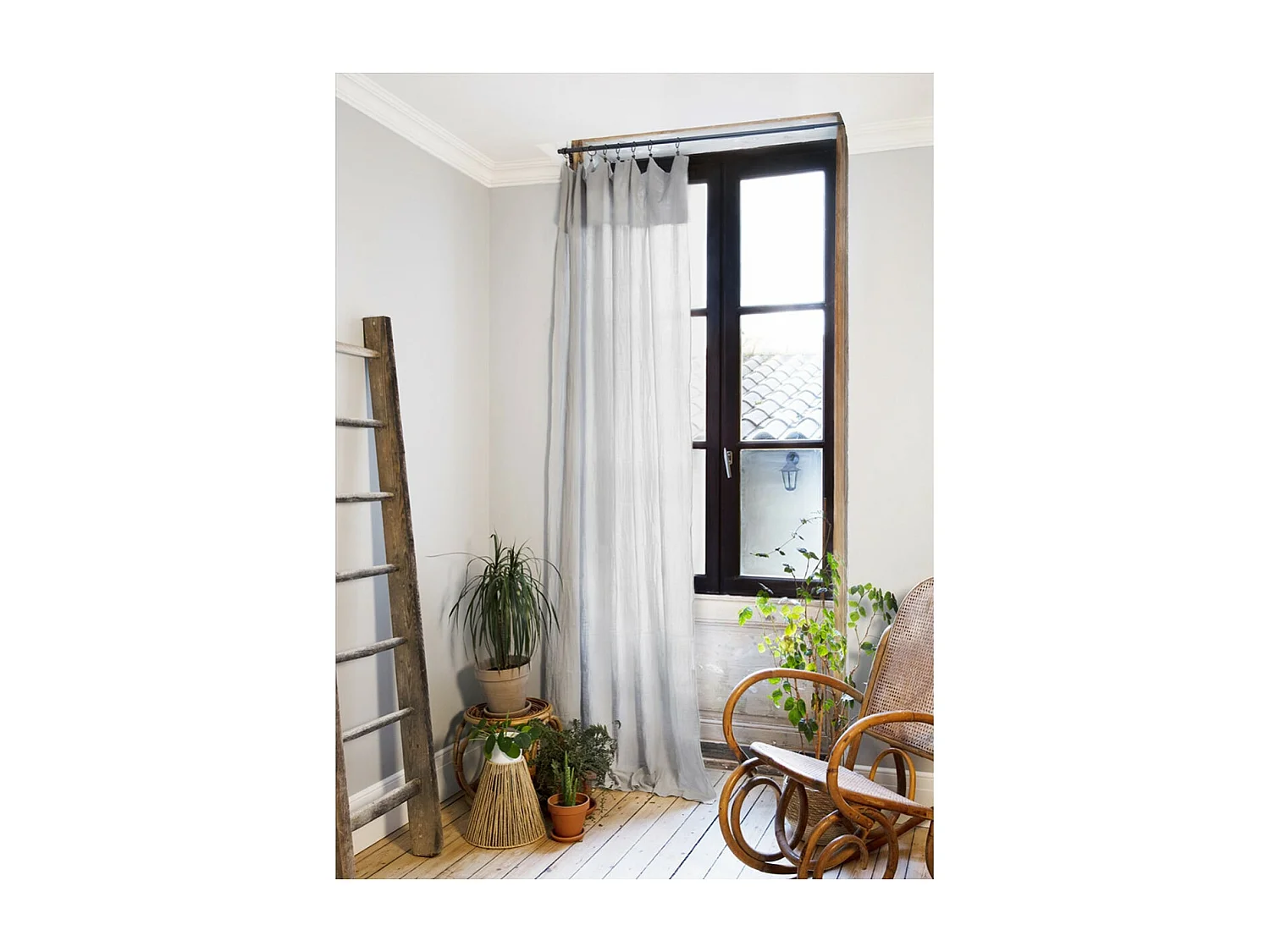 OUREA - Rideau Ajustable 140x300 cm Gaze de Coton Nuage + 8 Anneaux Pince