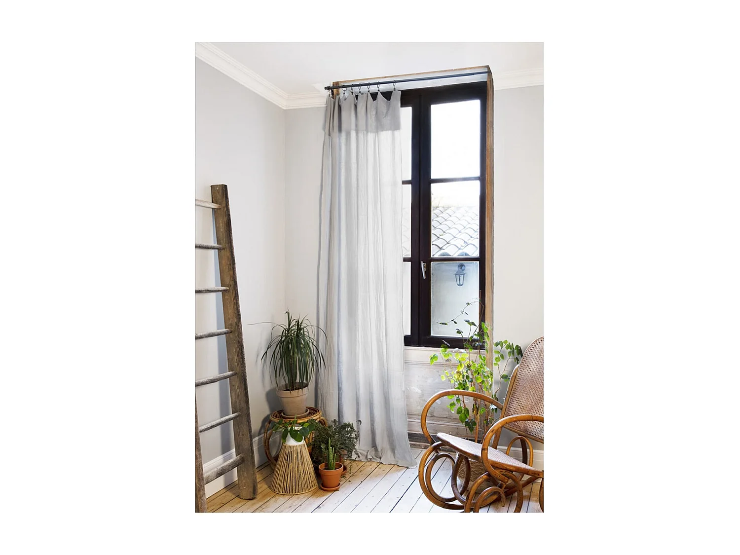 OUREA - Rideau Ajustable 140x300 cm Gaze de Coton Nuage + 8 Anneaux Pince