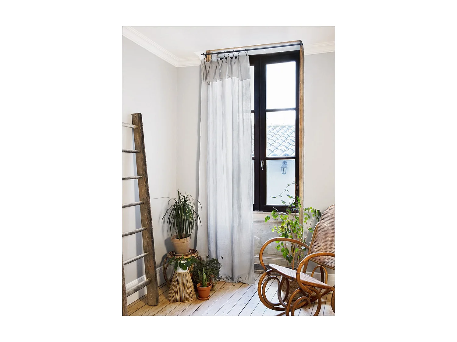 OUREA - Rideau Ajustable 140x300 cm Gaze de Coton Nuage + 8 Anneaux Pince