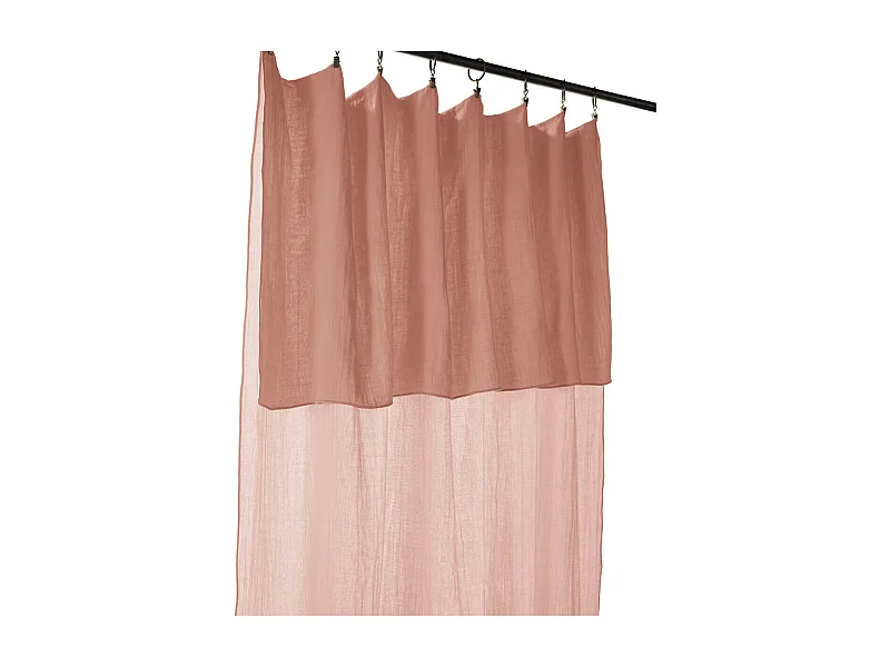 OUREA - Rideau Ajustable 140x300 cm Gaze de Coton Rose Pêche + 8 Anneaux Pince