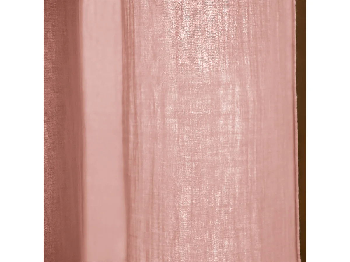 OUREA - Rideau Ajustable 140x300 cm Gaze de Coton Rose Pêche + 8 Anneaux Pince
