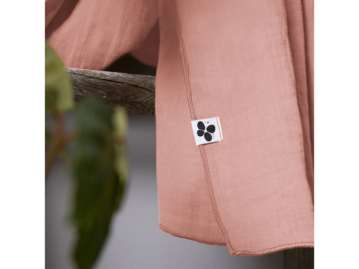 OUREA - Rideau Ajustable 140x300 cm Gaze de Coton Rose Pêche + 8 Anneaux Pince