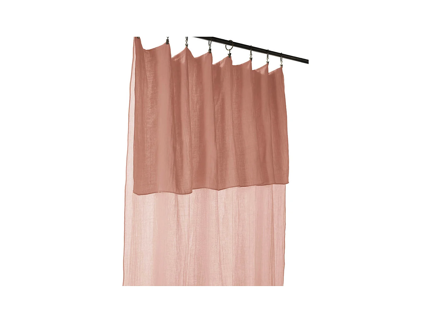 OUREA - Rideau Ajustable 140x300 cm Gaze de Coton Rose Pêche + 8 Anneaux Pince