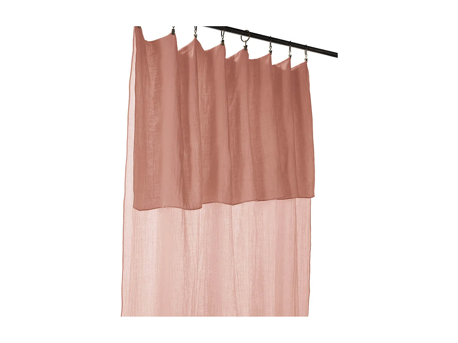 OUREA - Rideau Ajustable 140x300 cm Gaze de Coton Rose Pêche + 8 Anneaux Pince