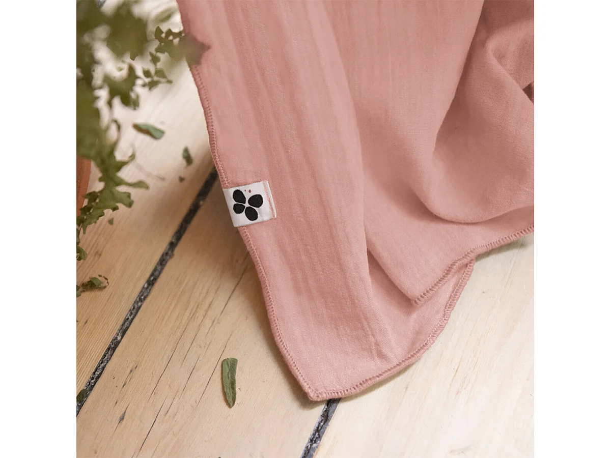 OUREA - Rideau Ajustable 140x300 cm Gaze de Coton Rose Pêche + 8 Anneaux Pince